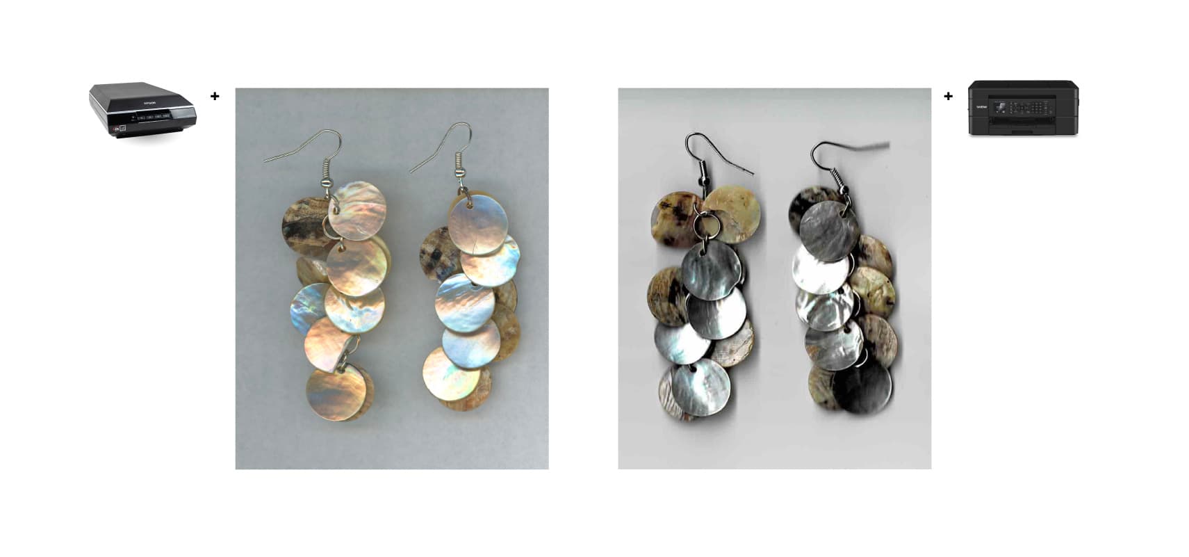 Example of product photos taken on a cheap scanner (looks bad) and an expensive scanner (looks good)