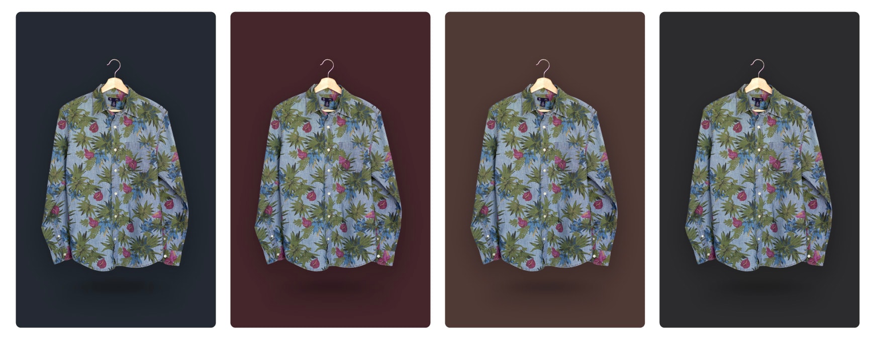 example of a shirt product photo with different dark colored backgrounds