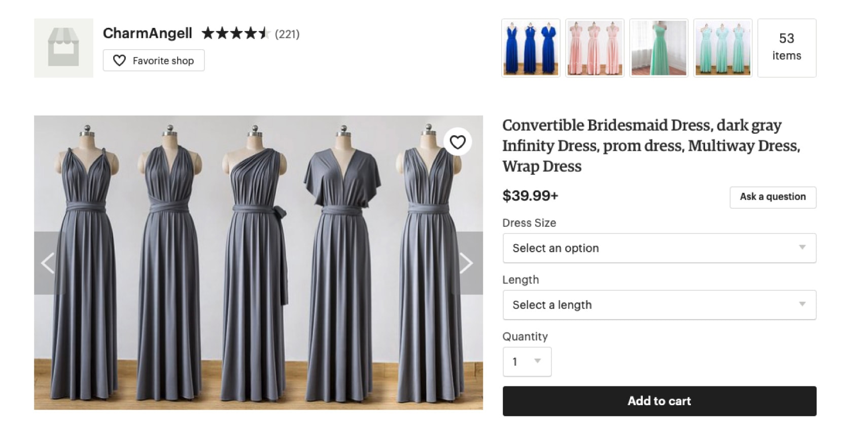 Example of a clothing dress forms on Etsy