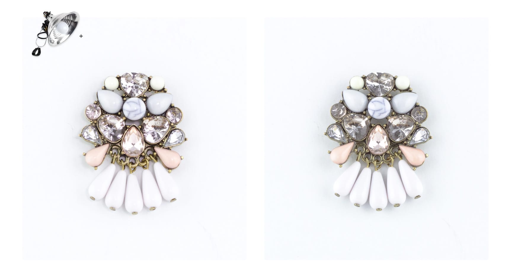 lighting jewels on earrings with the use of a sparkle light