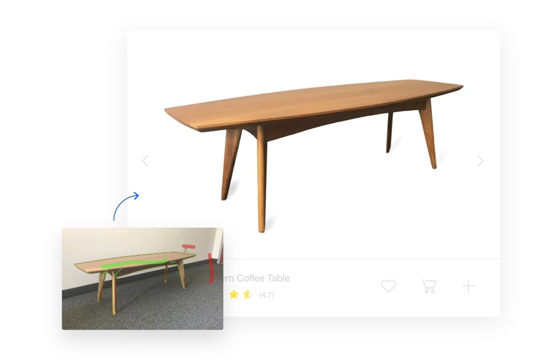 Before and after clipping a photo of a side table